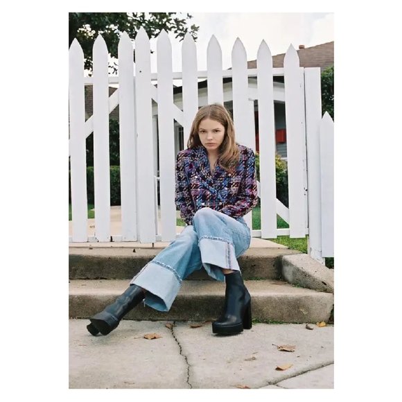 Cropped Tweed Jacket Multicolor Tartan Plaid Jacket Buttoned - Picture 5 of 11